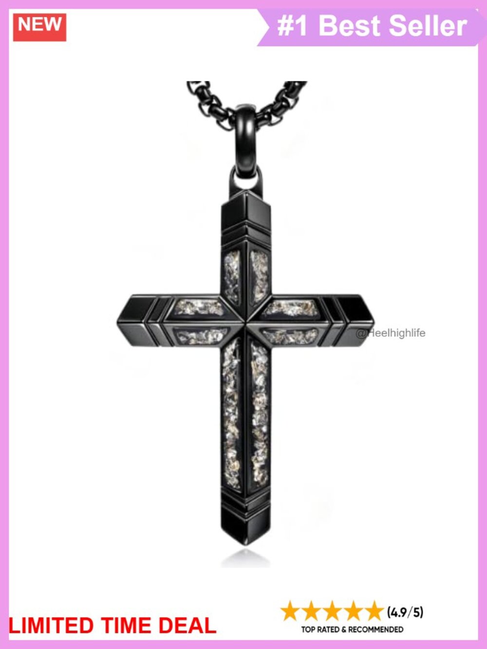 Men's Stainless Steel Cross Necklace 24-26 Inch Adjustable Chain Religious Gift